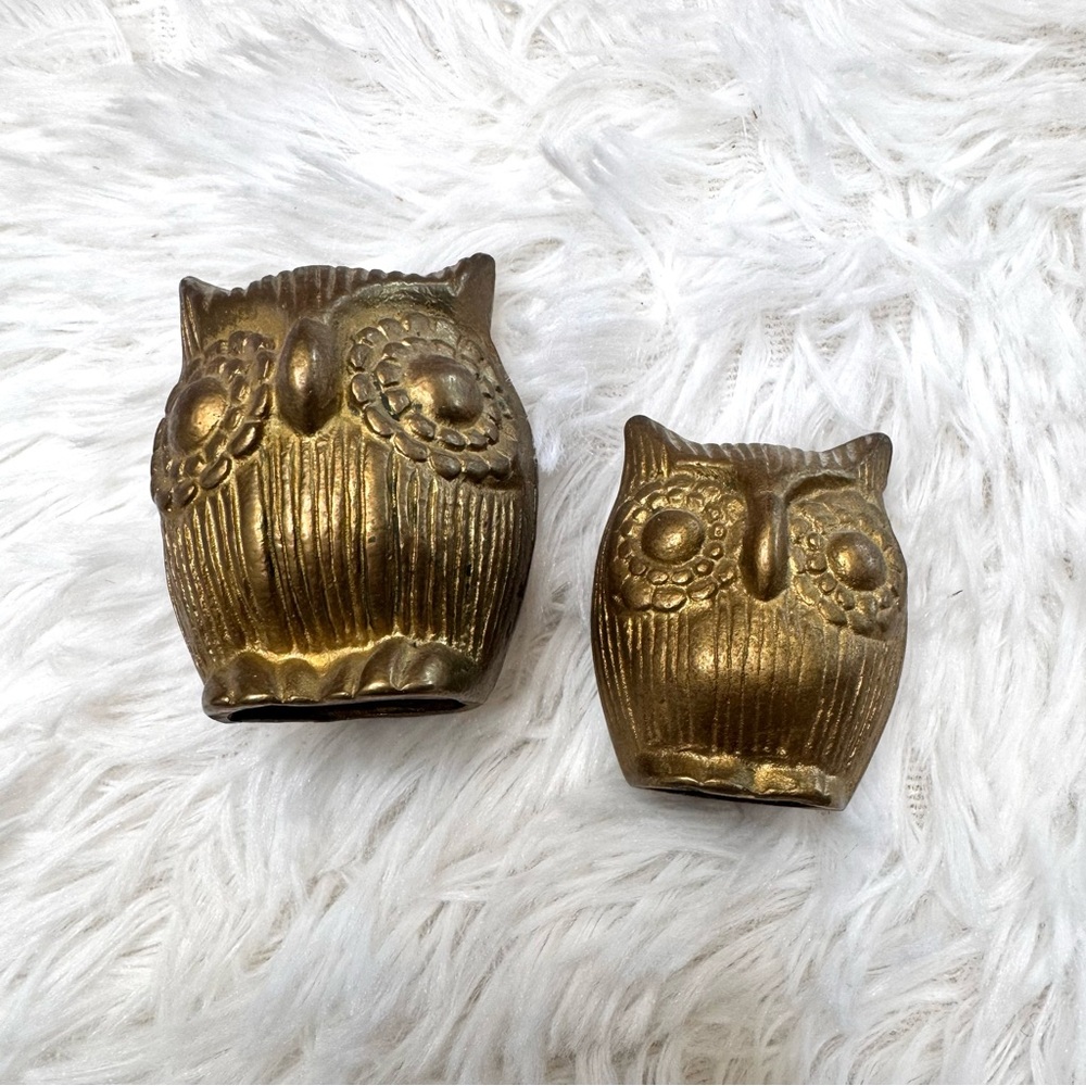 Vintage MCM Set Of Brass Owl Figurines